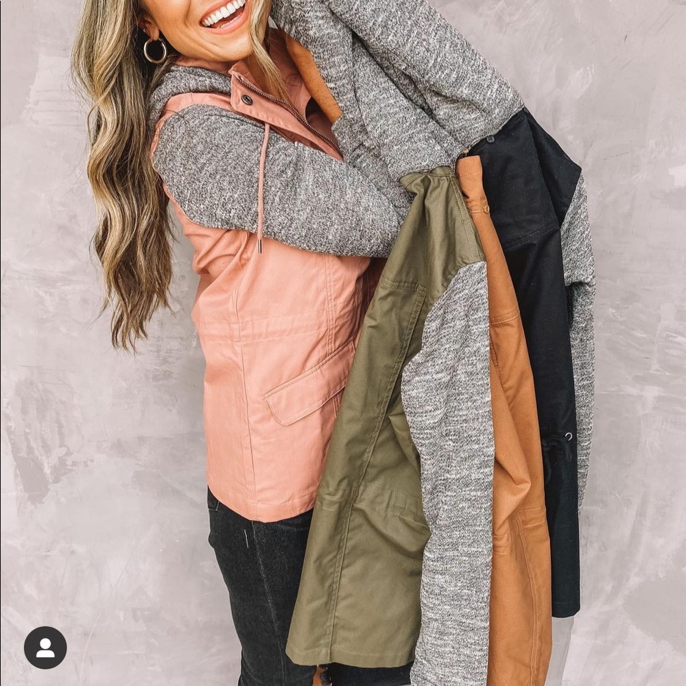 Women's Pink and Gray Hooded Jacket